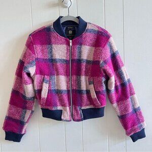House of Harlow Women's Plaid Wool Blend Cropped Bomber Jacket NWT